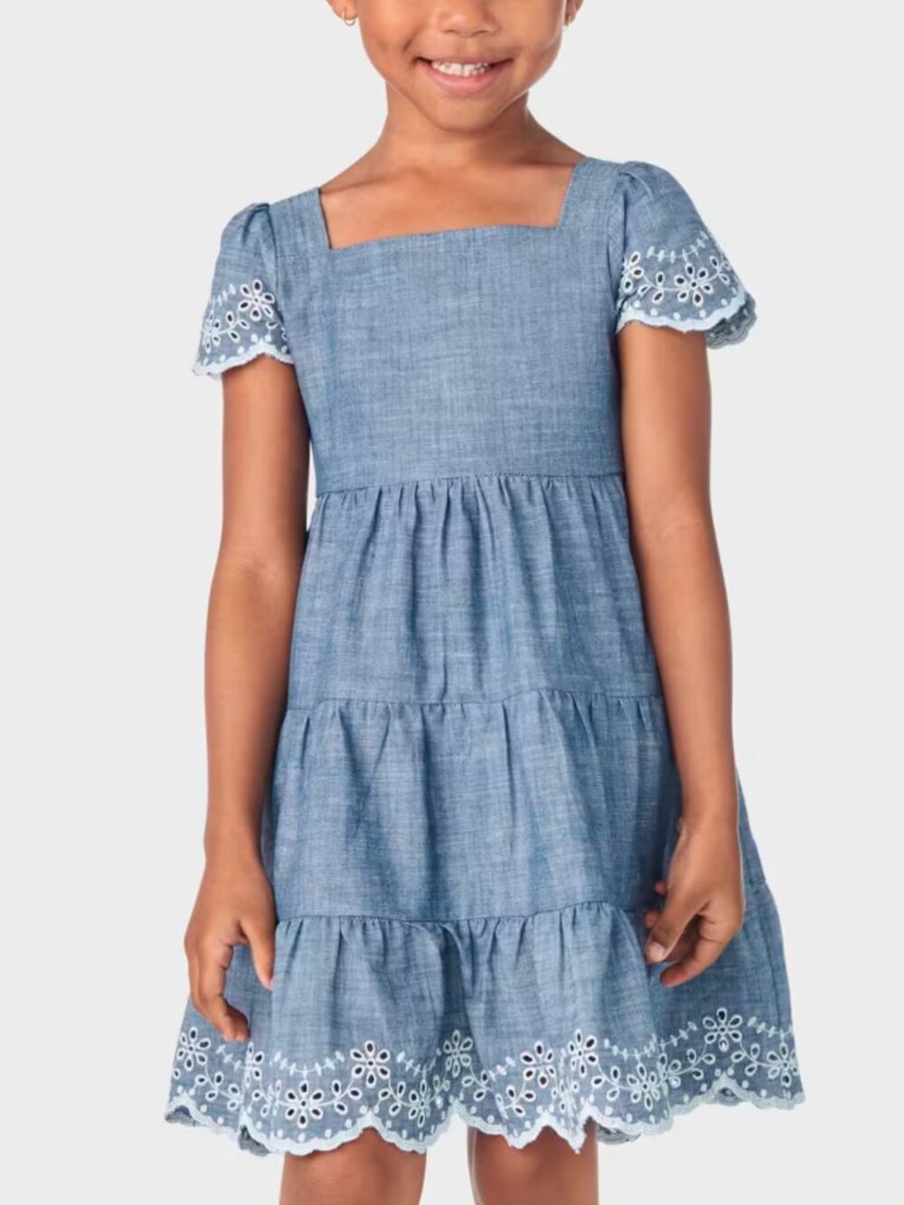 Gymboree Girls Eyelet Chambray Tiered Dress Prairie Fields Denim 3T
